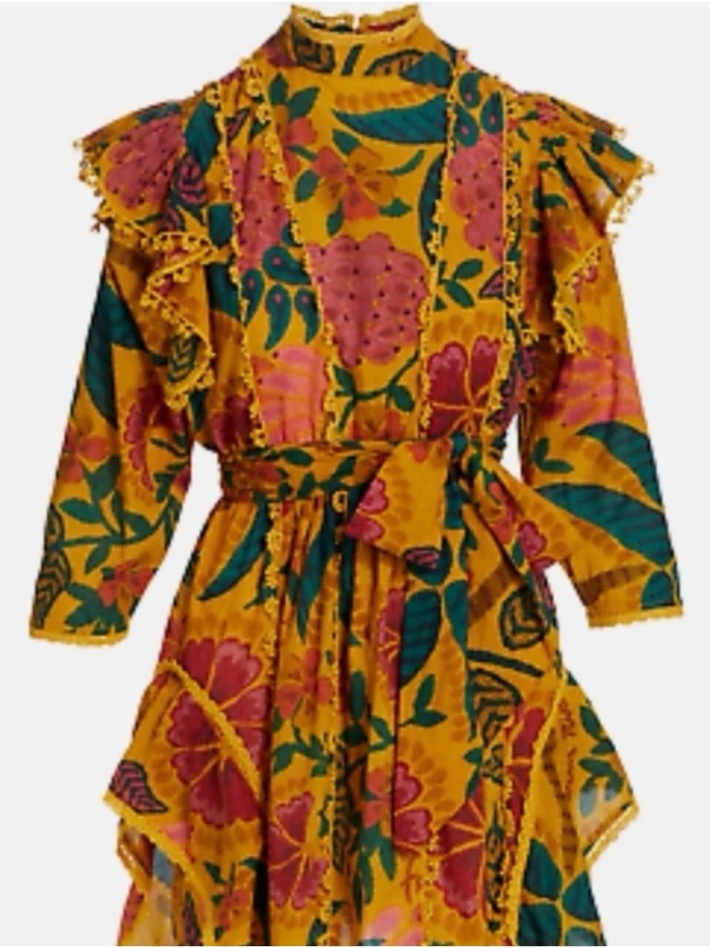 Farm Rio Yellow Pink Ruffle Wrap Mini Dress - Picture 6 of 7